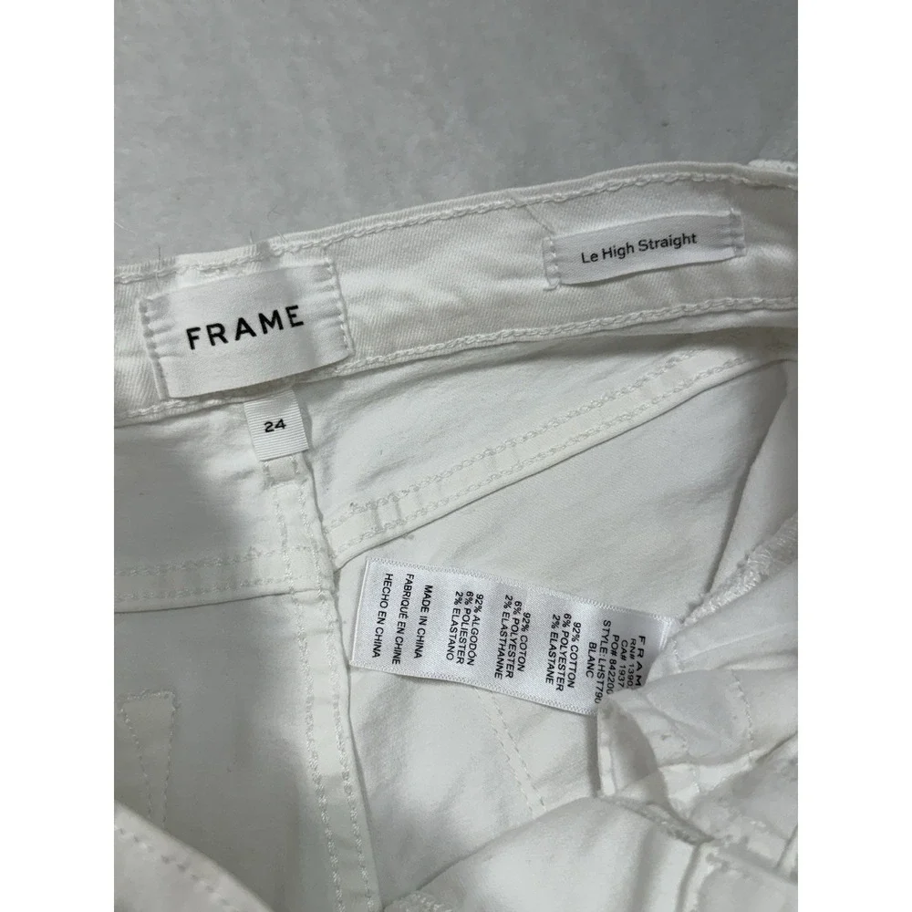 Frame Jeans Women 24x27 White Denim Le High Straight Made in USA Coquette Casual - Picture 3 of 7